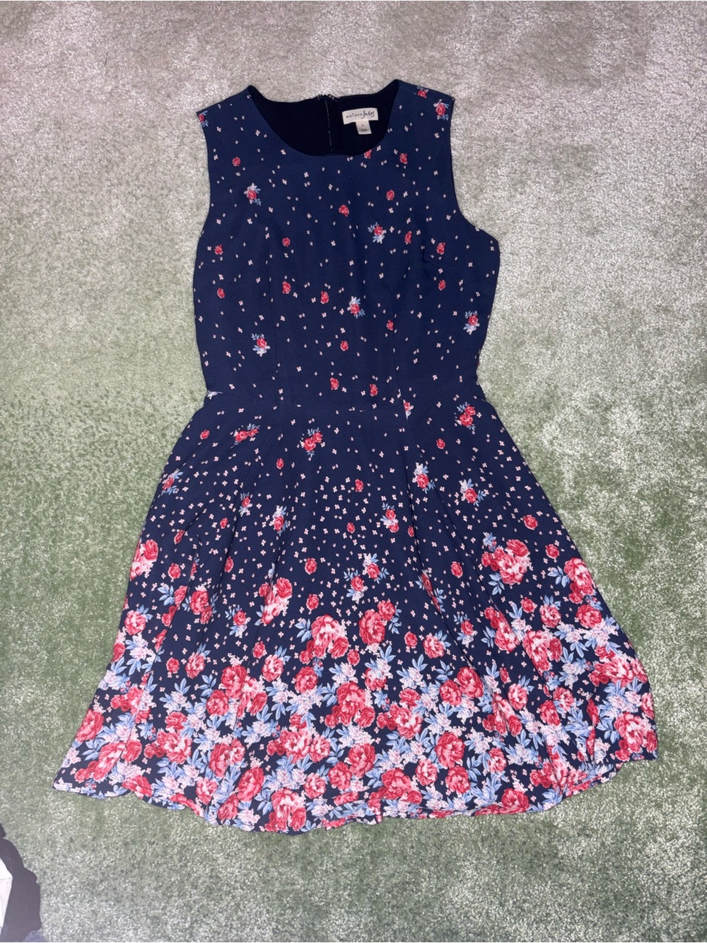 Maison Jules Navy Floral Sleeveless Fit-and-Flare Dress